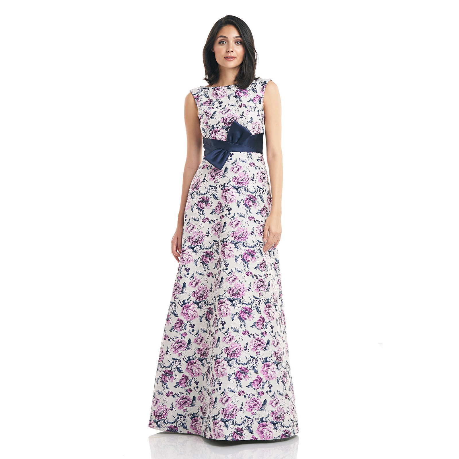 Kay Unger Selena Sleeveless Floral Print Bow Full Length Gown Size 0 Nwt